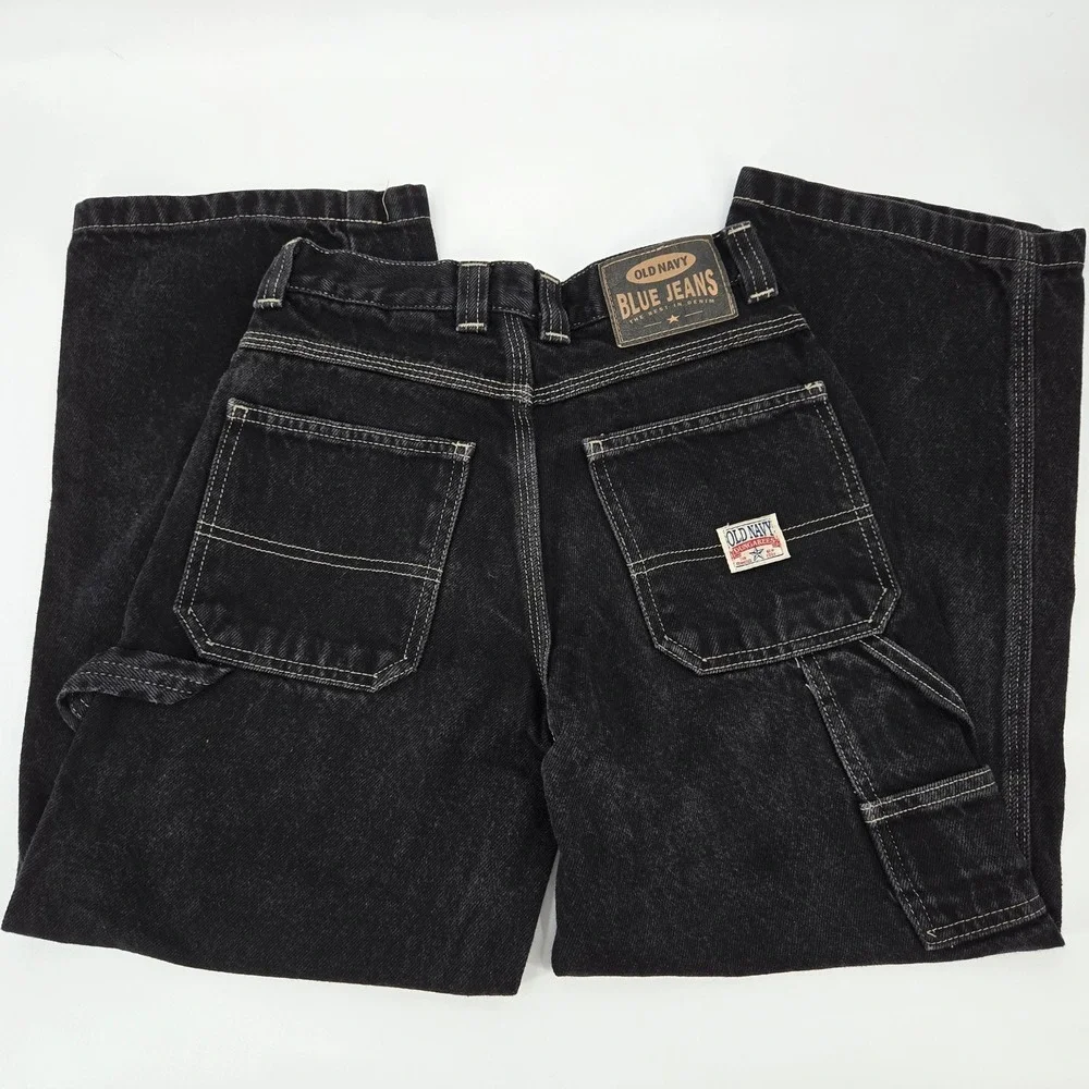 Old Navy Dungarees Black Carpenter Jeans Size 10 Vintage Y2K‎ Gorpcore Grunge